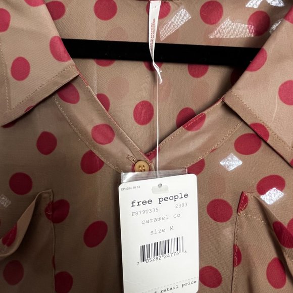 NWT Free People Sheer Easy Rider Polka Dot‎ Shirt. Size Medium - Picture 2 of 3